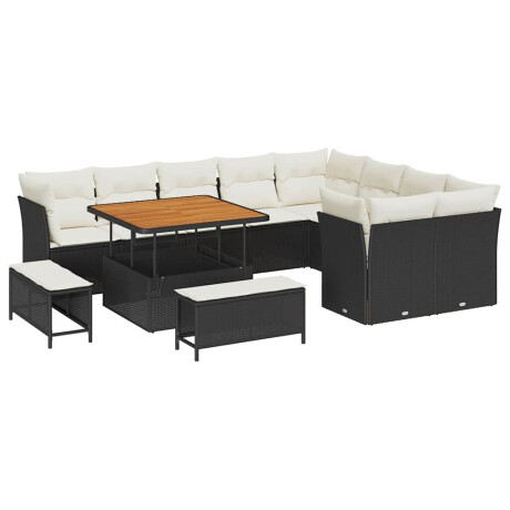 vidaXL Tuin Sofa Set met kussen met opslag 12 pcs Zwart en crème afbeelding2 - 1