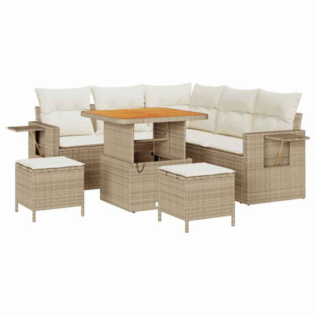 vidaXL 8-delige ligbed set met kussens Beige Poly Rattan Acacia afbeelding2 - 1