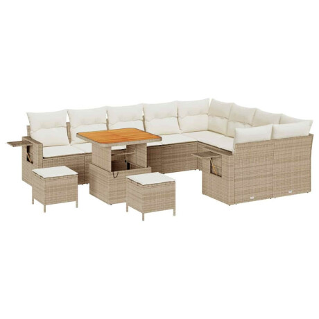 vidaXL 12-delige tuinsofa set met kussens in beige van poly rattan en acaciahout afbeelding2 - 1