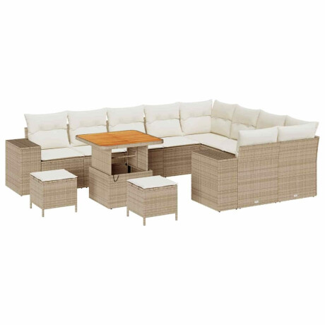 vidaXL Tuin Sofa Set met kussen met opslag 12 pcs Beige en Crème afbeelding2 - 1