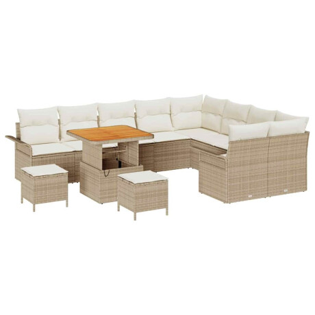 vidaXL 12-delige ligbed set met kussens in beige poly riet en acacia afbeelding2 - 1