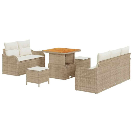 vidaXL 8-delige tuin-sofaset met kussens beige poly rattan acacia afbeelding2 - 1
