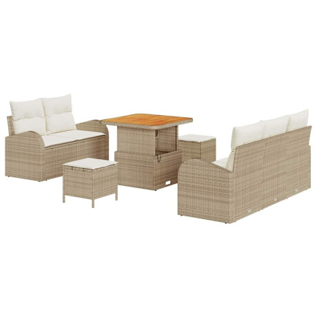 vidaXL 8-delige tuinset met kussens in beige poly rattan en acacia afbeelding2 - 1