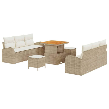 vidaXL 9-delige loungeset met kussens in beige van poly rattan en acacia afbeelding2 - 1