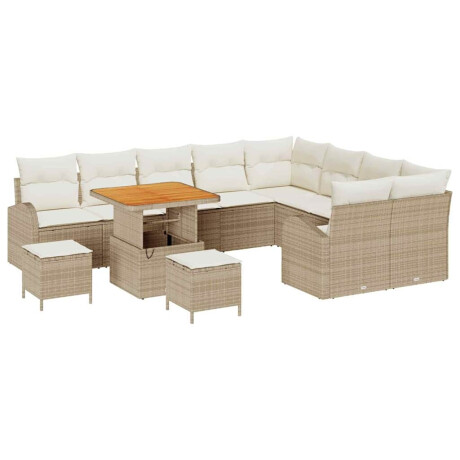 vidaXL 12-delige tuinset met kussens in beige van poly rattan en acacia afbeelding2 - 1