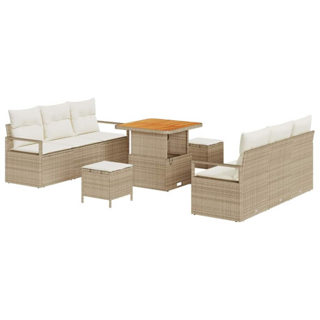vidaXL 9-delige tuinsofa set met kussens in beige poly rattan en acacia. afbeelding2 - 1