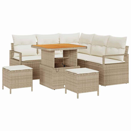 vidaXL 8-delige tuinset met kussens - Beige Poly Rattan en Acacia afbeelding2 - 1