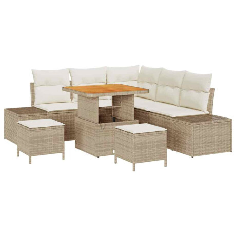 vidaXL 8-delige tuinsofa set met kussens in beige poly rattan en acacia. afbeelding2 - 1