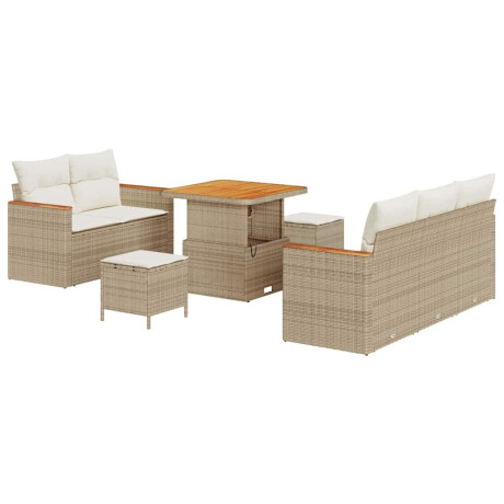 vidaXL 8-delige tuinset met kussens in beige poly rattan en acacia afbeelding2 - 1