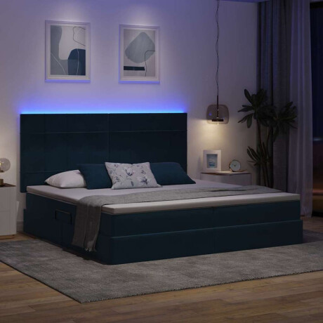 vidaXL Bed met LED -striplichten Donkerblauw 200 x 200 cm Fluweel afbeelding2 - 1