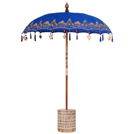 vidaXL Balinese Parasol Blauw 180-190 cm Katoen, massief hout afbeelding2 - 1