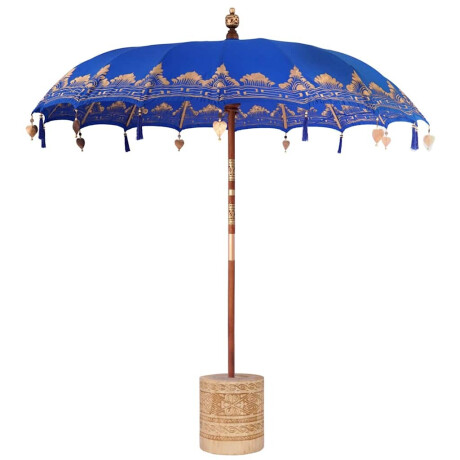 vidaXL Balinese Parasol Blauw 210-220 cm Katoen, massief hout afbeelding2 - 1