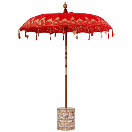 vidaXL Balinese Parasol Rood 180-190 cm Katoen, massief hout afbeelding2 - 1
