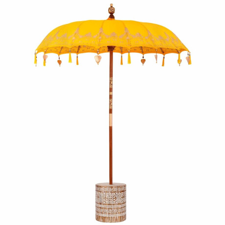 vidaXL Balinese Parasol Geel 180-190 cm Katoen, massief hout afbeelding2 - 1