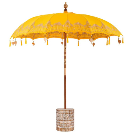 vidaXL Balinese Parasol Geel 210-220 cm Katoen, massief hout afbeelding2 - 1
