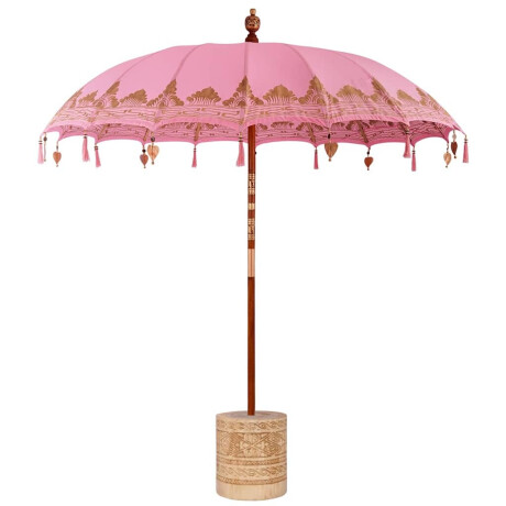 vidaXL Balinese Parasol Roze 210-220 cm Katoen, massief hout afbeelding2 - 1