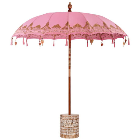 vidaXL Balinese Parasol Roze 210-220 cm Katoen, massief hout afbeelding2 - 1