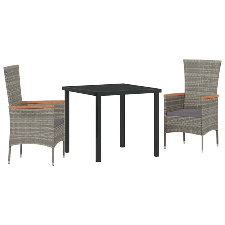 vidaXL Tuin Eetset met kussen 3 pcs Grijs Poly riet afbeelding2 - 1
