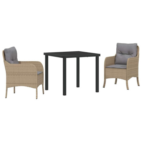 vidaXL Tuin Eetset met kussen 3 pcs Beige Poly riet afbeelding2 - 1