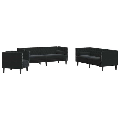 vidaXL Bankstel 3 pcs Zwart Fluweel afbeelding2 - 1