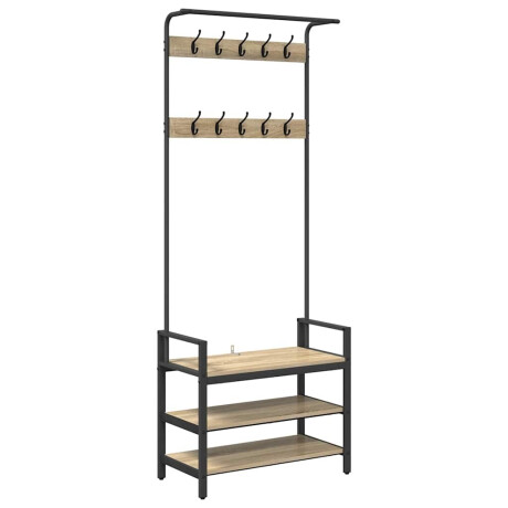 vidaXL Kapstok met plank Sonoma eiken 75 x 34 x 184 cm Bewerkt hout afbeelding2 - 1