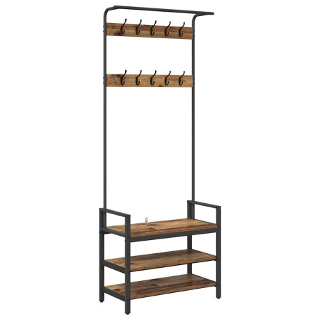 vidaXL Kapstok met plank Oud hout 75 x 34 x 184 cm Bewerkt hout afbeelding2 - 1