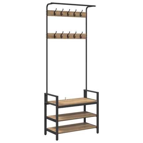 vidaXL Kapstok artisanaal eikenkleurig 75 x 34 x 184 cm Bewerkt hout afbeelding2 - 1