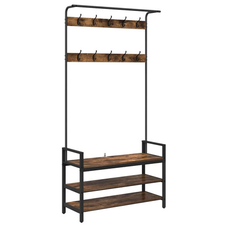 vidaXL Kapstok met plank Gerookt eiken 95 x 34 x 184 cm Bewerkt hout afbeelding2 - 1