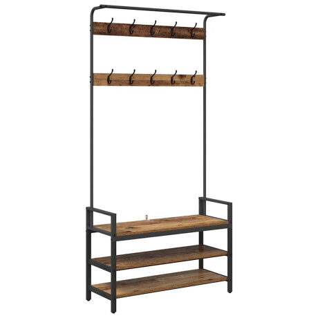 vidaXL Kapstok met plank Oud hout 95 x 34 x 184 cm Bewerkt hout afbeelding2 - 1