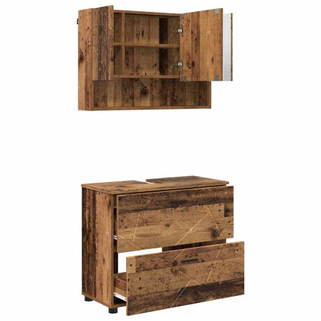 vidaXL Badkamermeubelset 2 pcs Oud hout 76,5 x 35 x 64 cm Bewerkt hout afbeelding2 - 1