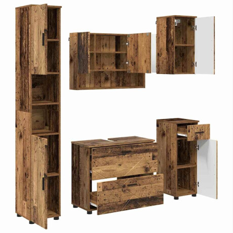 vidaXL Badkamermeubelset 5 pcs Oud hout 30 x 35 x 192 cm Bewerkt hout afbeelding2 - 1