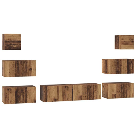 vidaXL Tv-meubelset 8 pcs Oud hout 60 x 30 x 30 cm Bewerkt hout afbeelding2 - 1