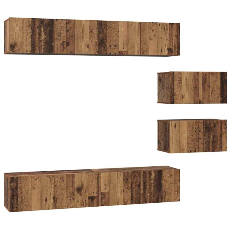 vidaXL TV-kast set met plank Wandgemonteerd Anders met opslag met de deur 6 pcs Oud hout Medium Bewerkt hout afbeelding2 - 1