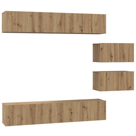 vidaXL TV-kast set met plank Wandgemonteerd Anders met opslag met de deur 6 pcs artisanaal eikenkleurig afbeelding2 - 1