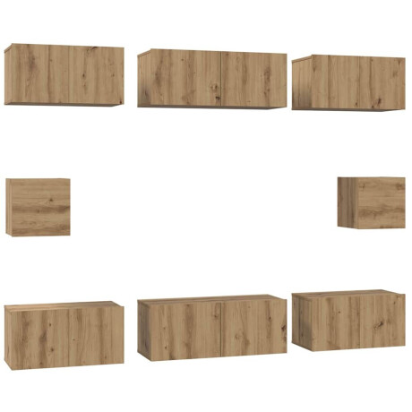 vidaXL TV-kast set met plank Wandgemonteerd Anders met opslag 8 pcs artisanaal eikenkleurig afbeelding2 - 1
