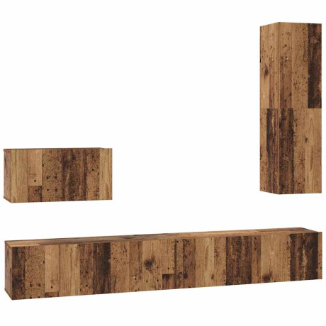 vidaXL TV-kast set met plank Wandgemonteerd Anders met opslag met de deur 4 pcs Oud hout Medium Bewerkt hout afbeelding2 - 1