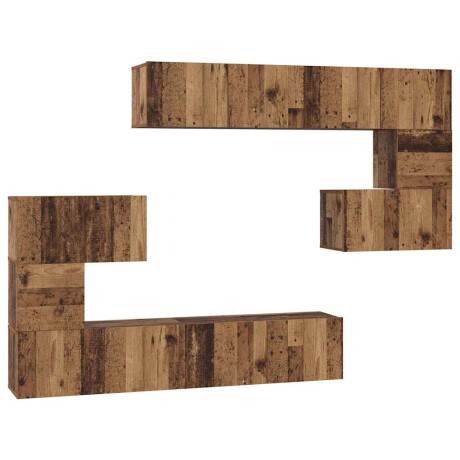 vidaXL Tv-meubelset Anders 8 pcs Oud hout 80 x 30 x 30 cm Bewerkt hout afbeelding2 - 1