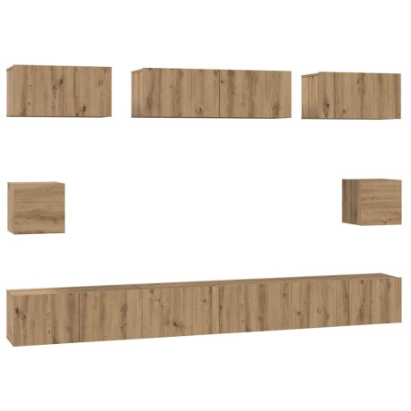 vidaXL TV-kast set met plank Wandgemonteerd Anders met opslag 8 pcs artisanaal eikenkleurig afbeelding2 - 1