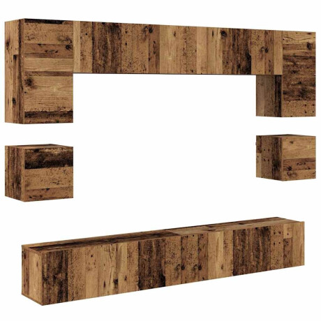 vidaXL Tv-meubelset 8 pcs Oud hout 100 x 30 x 30 cm Bewerkt hout afbeelding2 - 1
