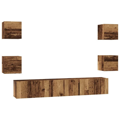 vidaXL Tv-meubelset 7 pcs Oud hout 60 x 30 x 30 cm Bewerkt hout afbeelding2 - 1