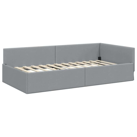 vidaXL Hoekbedframe met hoofdeinde Lichtgrijs 80 cm x 200 cm Stof afbeelding2 - 1