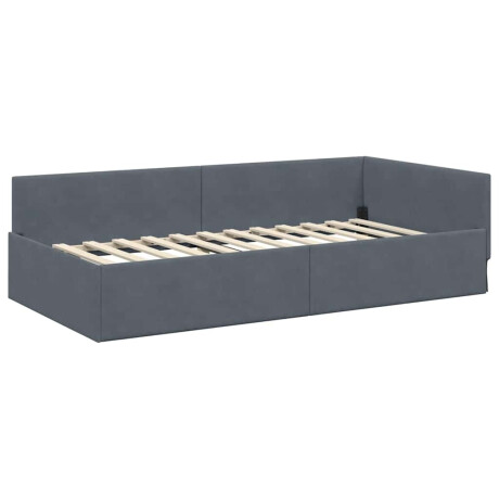 vidaXL Hoekbedframe Donkergrijs 90 x 190 cm Fluweel en Engineered hout afbeelding2 - 1