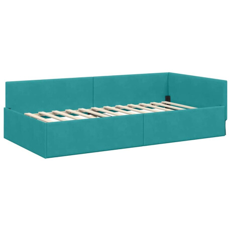 vidaXL Hoekbedframe Turquoise 90 x 190 cm Fluweel en Engineered hout afbeelding2 - 1