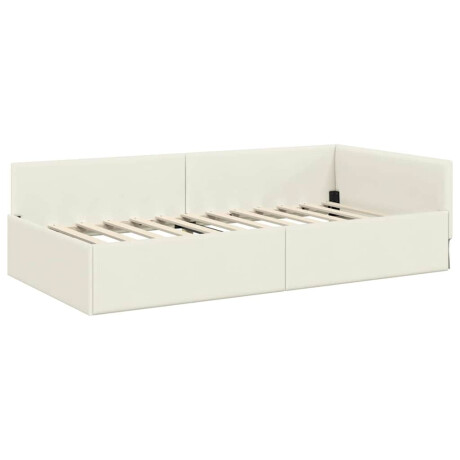 vidaXL Hoekbedframe Crème 90 x 200 cm Fluweel en Engineered hout afbeelding2 - 1