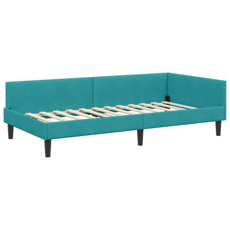 vidaXL Hoekbedframe Turquoise 100 x 200 cm Velvet en Engineered hout afbeelding2 - 1