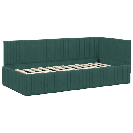 vidaXL Hoekbedframe met hoofdeinde Donkergroen 90 x 190 cm Fluweel afbeelding2 - 1