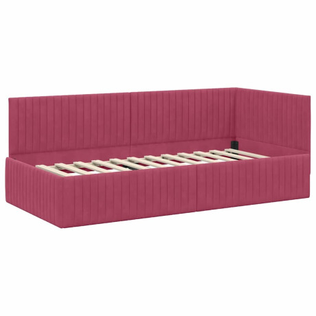 vidaXL Hoekbedframe met hoofdeinde Wijnrood 90 cm x 190 cm Fluweel afbeelding2 - 1