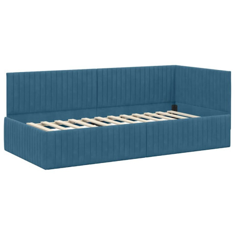 vidaXL Hoekbedframe met hoofdeinde Blauw 90 x 200 cm Fluweel afbeelding2 - 1
