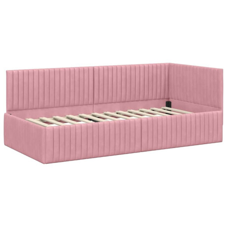 vidaXL Hoekbedframe met hoofdeinde Roze 90 x 200 cm Fluweel afbeelding2 - 1