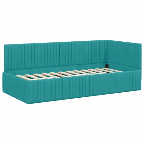 vidaXL Hoekbedframe met hoofdeinde Turquoise 90 x 200 cm Fluweel afbeelding2 - 1